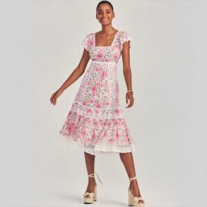 LoveShackFancy Pink Floral Midi Dress
